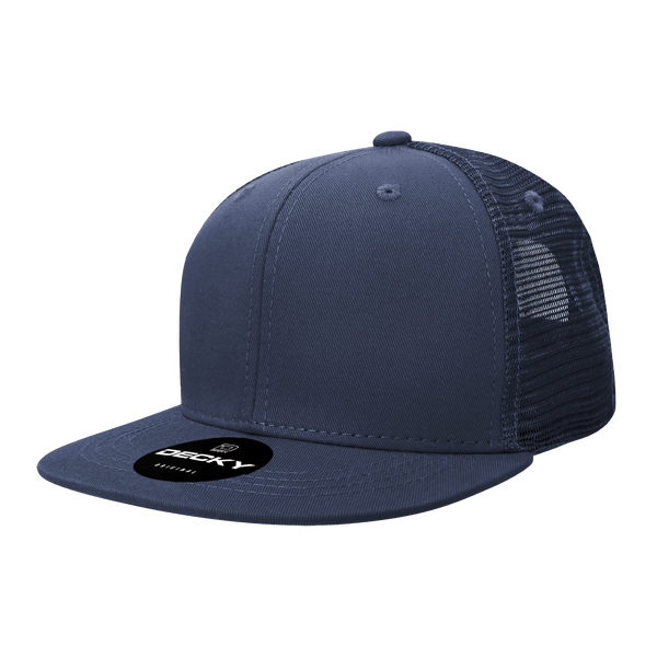 Decky-6033-6 Panel High Profile Structured Cotton Blend Trucker - Navy