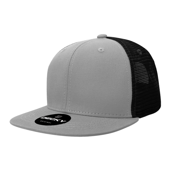 Decky-6033-6 Panel High Profile Structured Cotton Blend Trucker - Black/L Grey