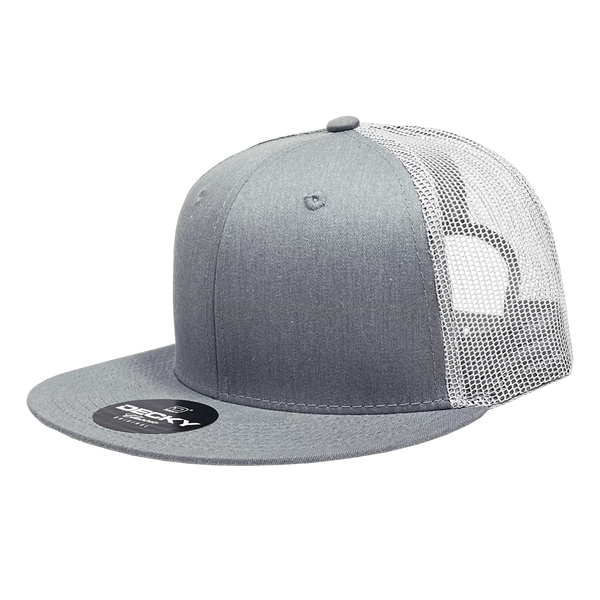 Decky-6033-6 Panel High Profile Structured Cotton Blend Trucker - HGYWHT