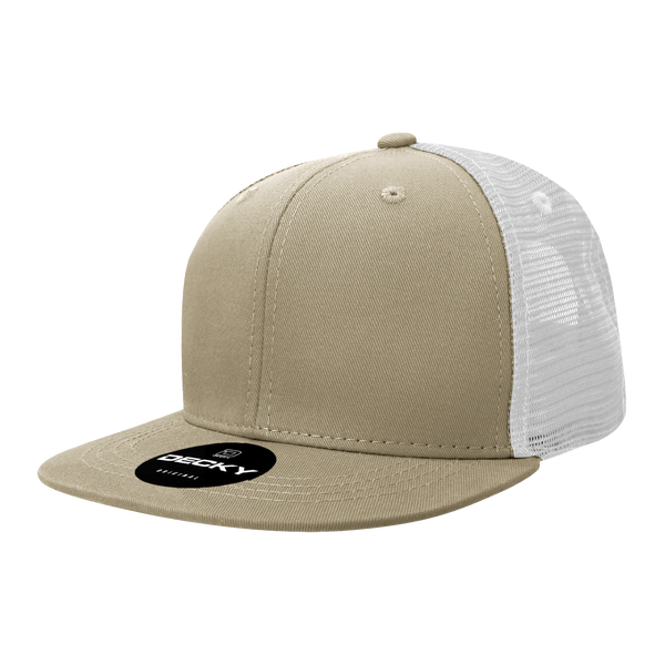 Decky-6033-6 Panel High Profile Structured Cotton Blend Trucker - Khaki/White
