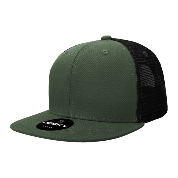 Decky-6033-6 Panel High Profile Structured Cotton Blend Trucker - Olive/Black
