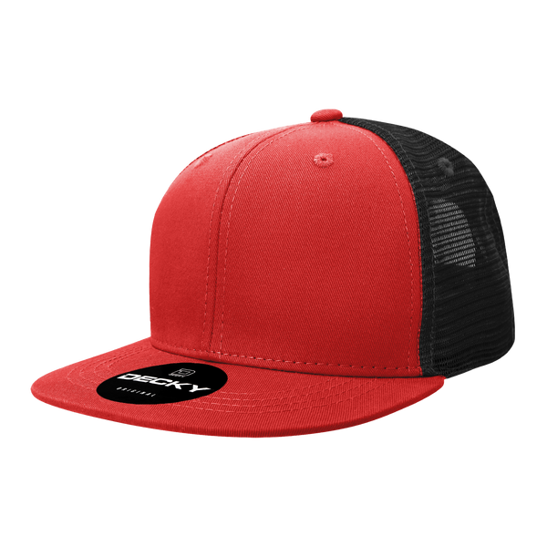 Decky-6033-6 Panel High Profile Structured Cotton Blend Trucker - Red/Black