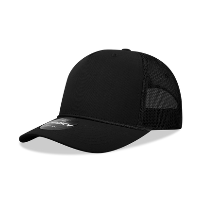 Decky-6040-5 Panel Mid Profile Structured Cotton/Poly Blend Trucker w/Rope