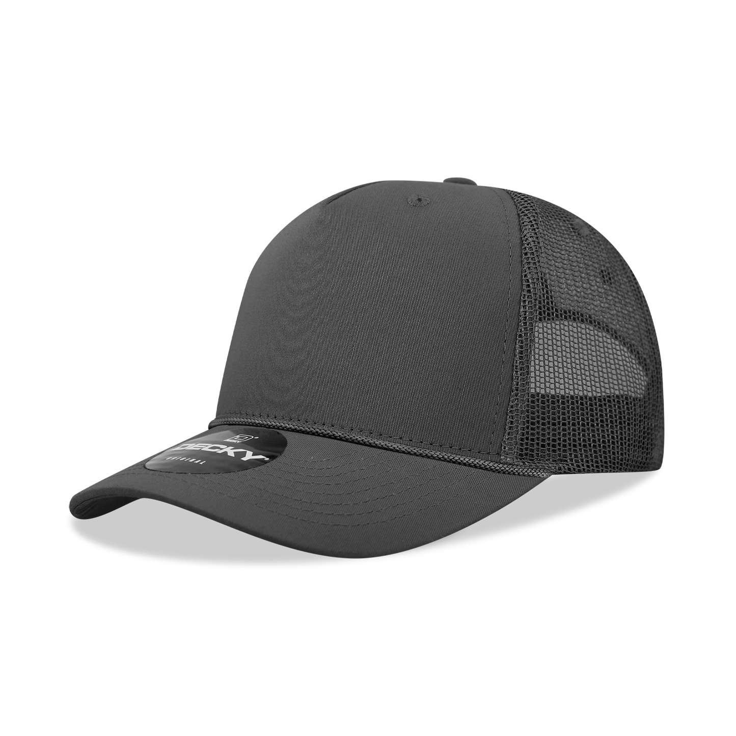 Decky-6040-5 Panel Mid Profile Structured Cotton/Poly Blend Trucker w/Rope