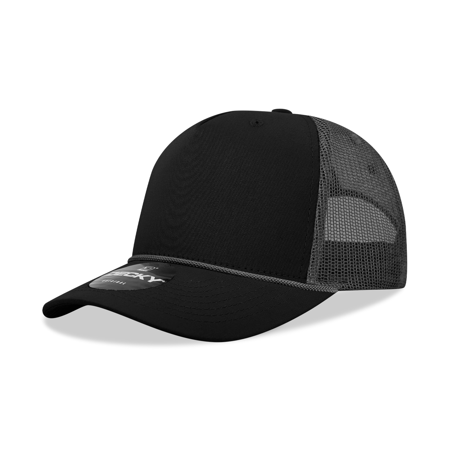 Decky-6040-5 Panel Mid Profile Structured Cotton/Poly Blend Trucker w/Rope