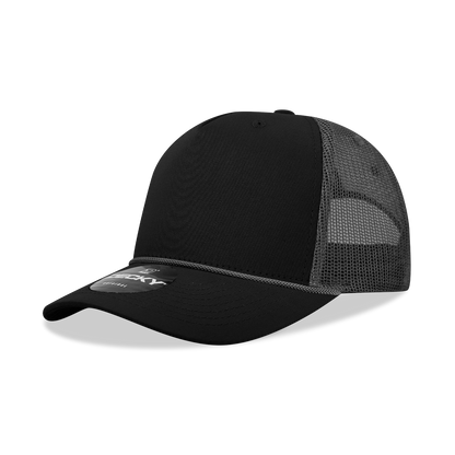 Decky-6040-5 Panel Mid Profile Structured Cotton/Poly Blend Trucker w/Rope