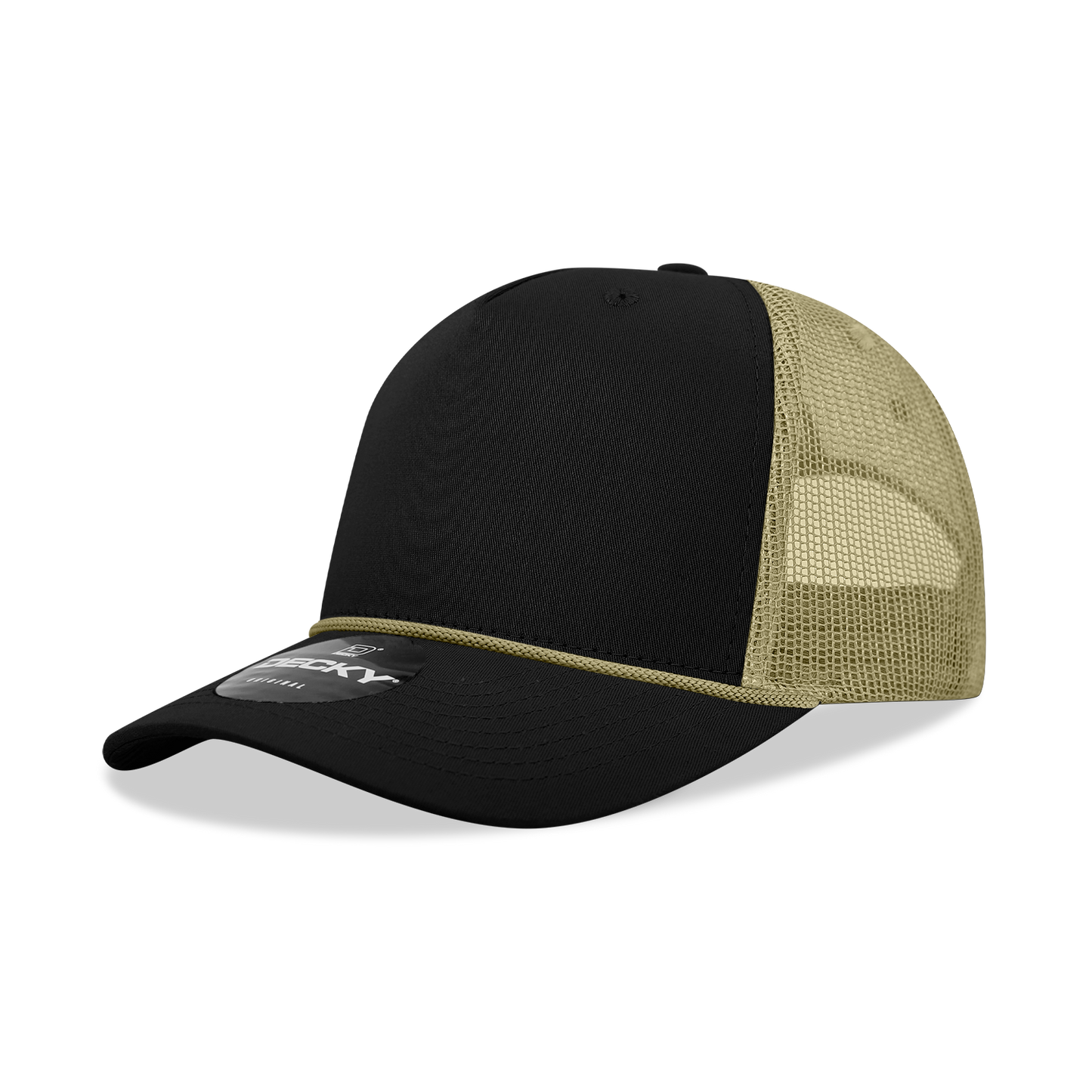Decky-6040-5 Panel Mid Profile Structured Cotton/Poly Blend Trucker w/Rope