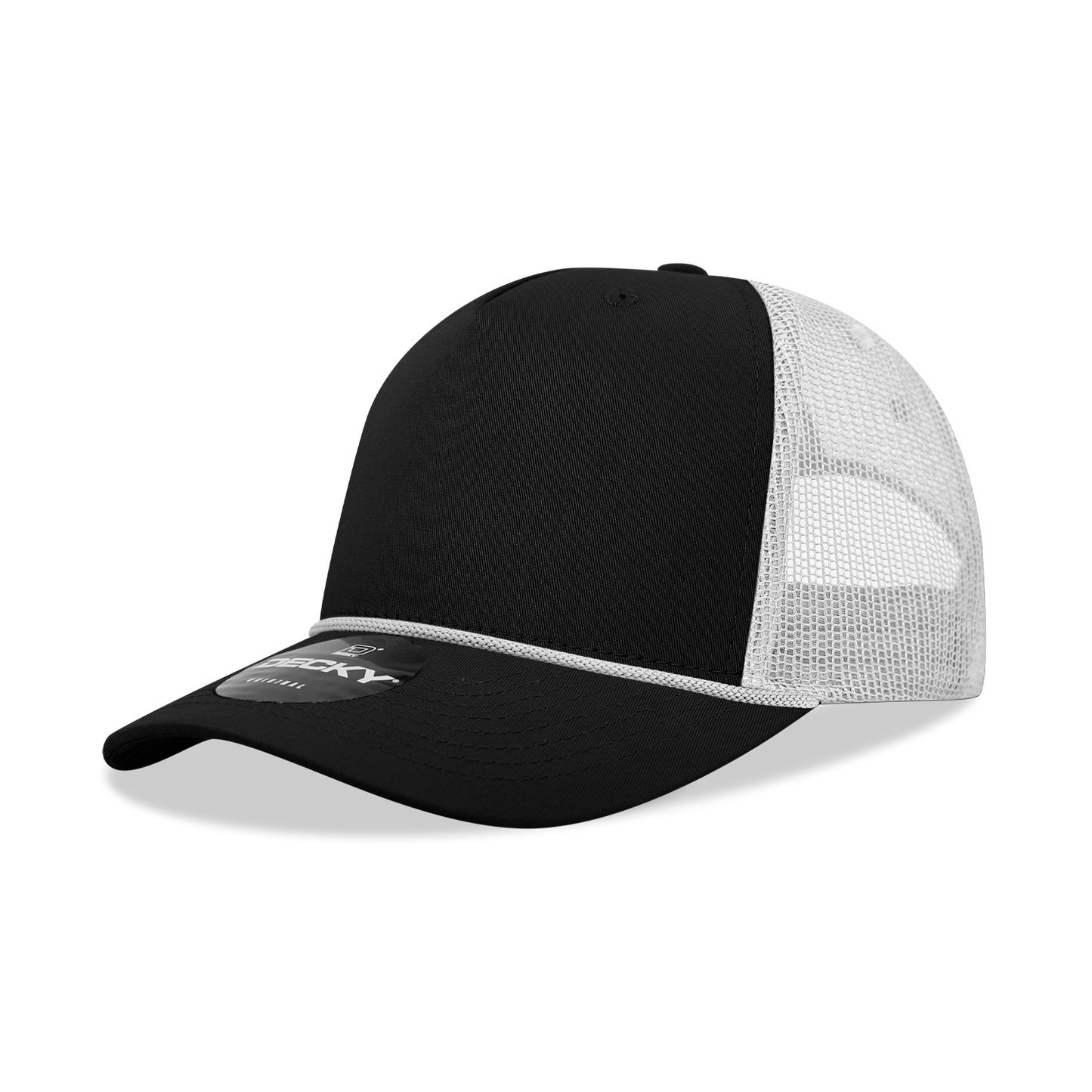 Decky-6040-5 Panel Mid Profile Structured Cotton/Poly Blend Trucker w/Rope