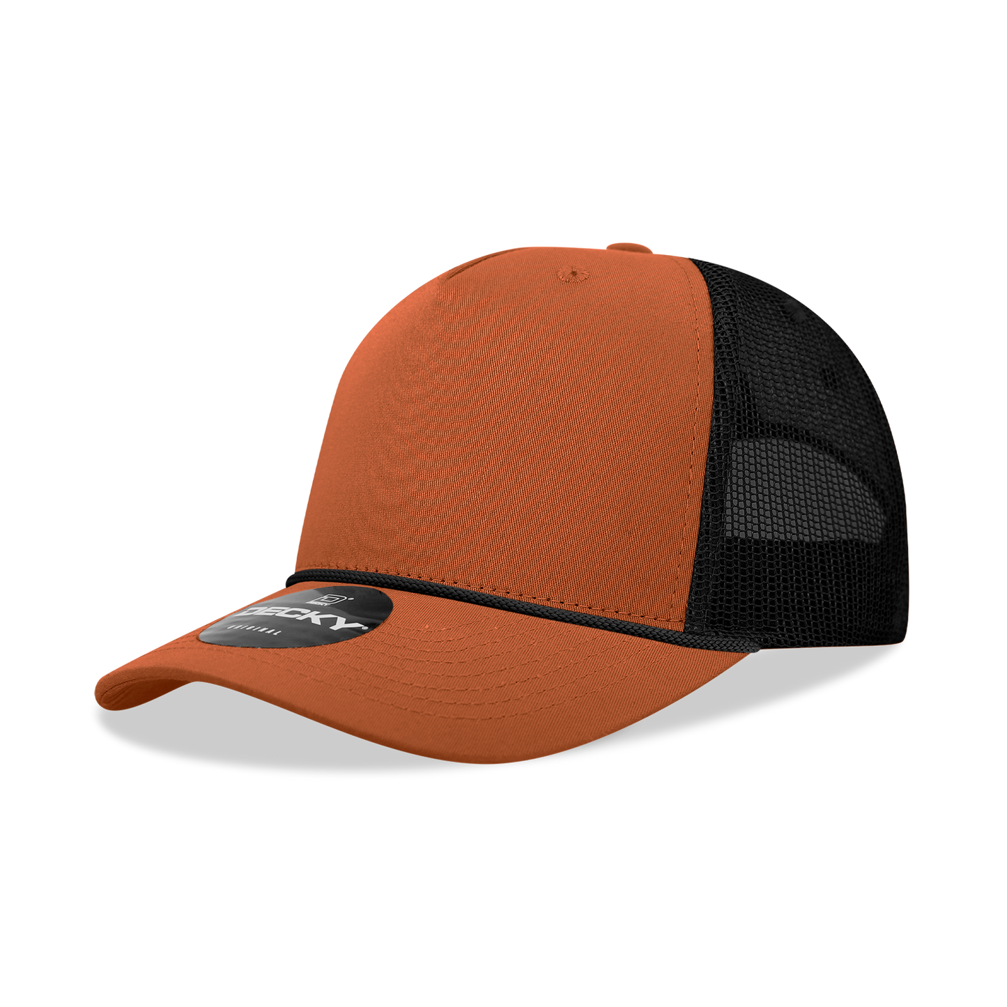 Decky-6040-5 Panel Mid Profile Structured Cotton/Poly Blend Trucker w/Rope
