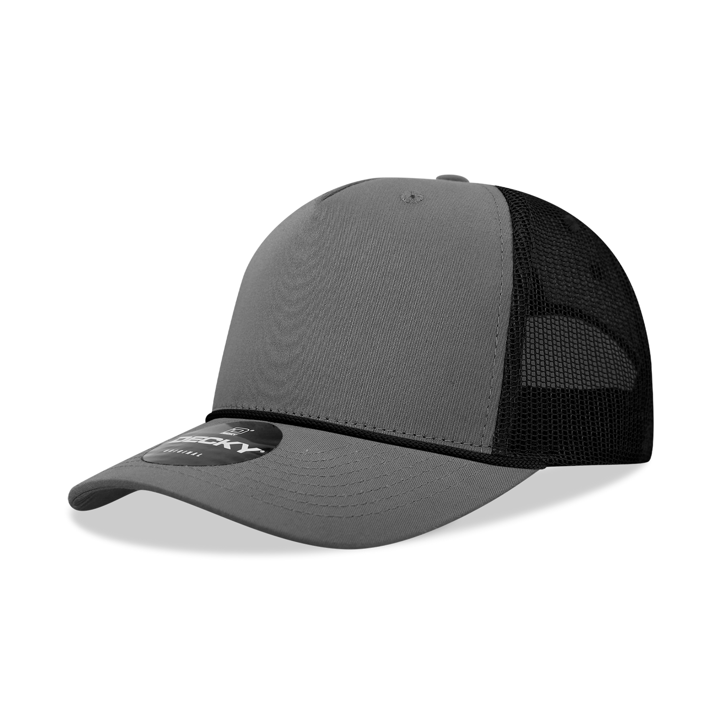 Decky-6040-5 Panel Mid Profile Structured Cotton/Poly Blend Trucker w/Rope