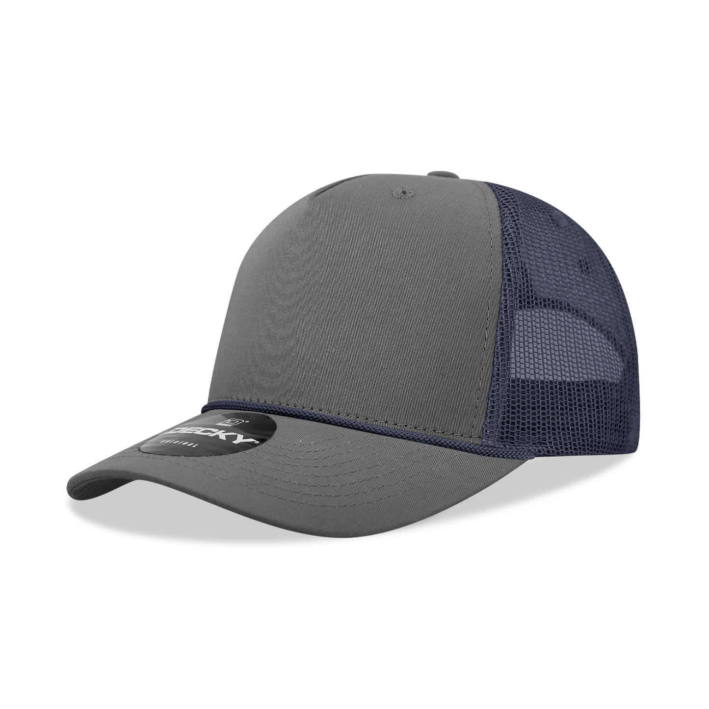 Decky-6040-5 Panel Mid Profile Structured Cotton/Poly Blend Trucker w/Rope
