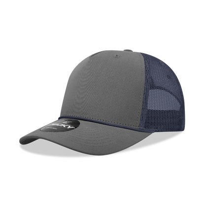 Decky-6040-5 Panel Mid Profile Structured Cotton/Poly Blend Trucker w/Rope