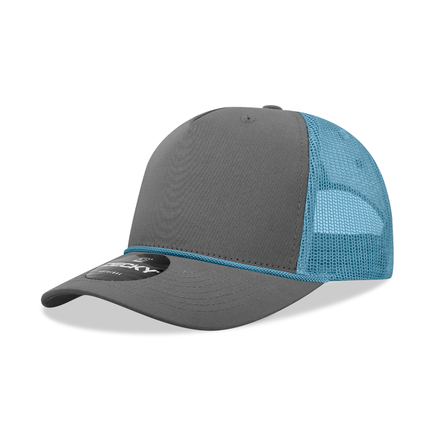 Decky-6040-5 Panel Mid Profile Structured Cotton/Poly Blend Trucker w/Rope
