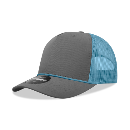 Decky-6040-5 Panel Mid Profile Structured Cotton/Poly Blend Trucker w/Rope