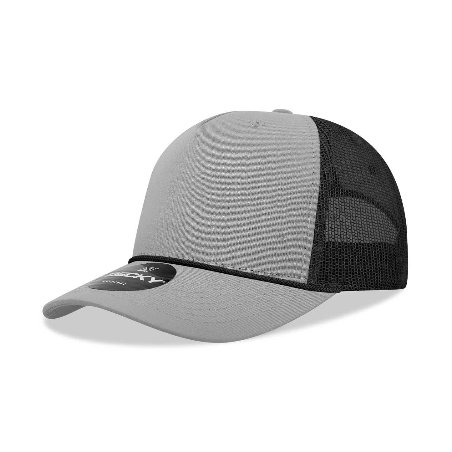Decky-6040-5 Panel Mid Profile Structured Cotton/Poly Blend Trucker w/Rope