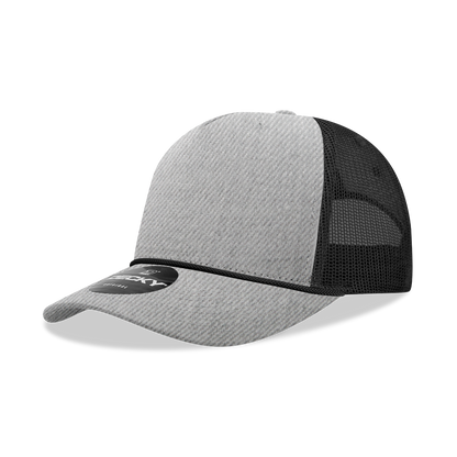 Decky-6040-5 Panel Mid Profile Structured Cotton/Poly Blend Trucker w/Rope