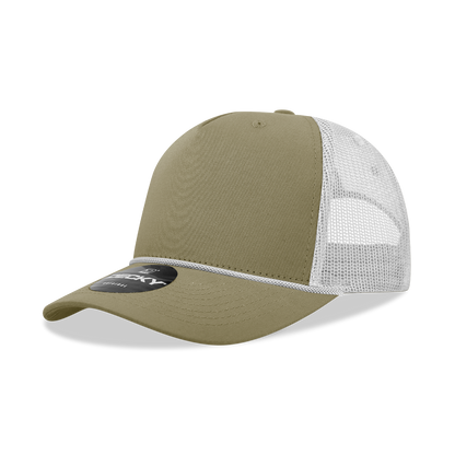 Decky-6040-5 Panel Mid Profile Structured Cotton/Poly Blend Trucker w/Rope