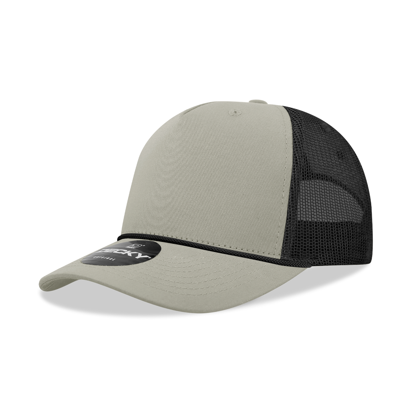 Decky-6040-5 Panel Mid Profile Structured Cotton/Poly Blend Trucker w/Rope