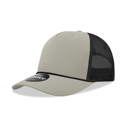 Decky-6040-5 Panel Mid Profile Structured Cotton/Poly Blend Trucker w/Rope