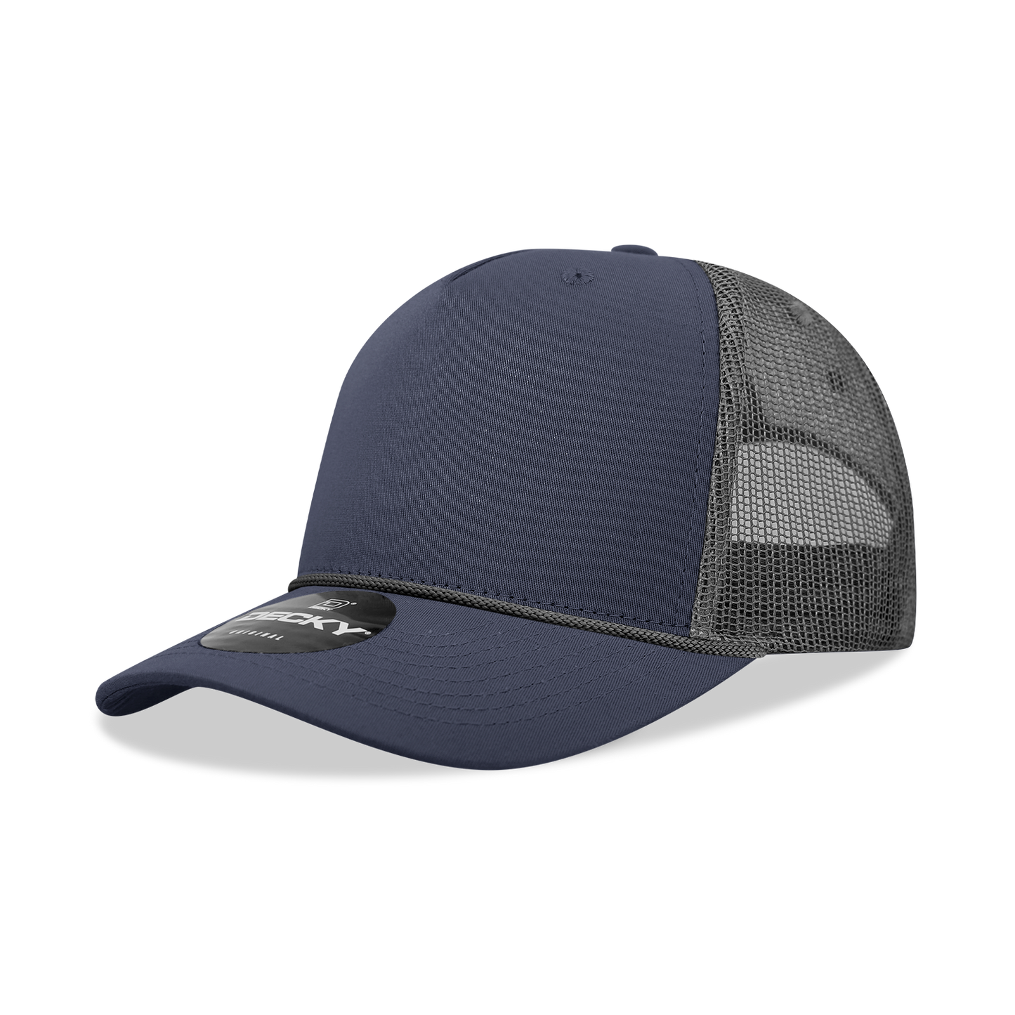 Decky-6040-5 Panel Mid Profile Structured Cotton/Poly Blend Trucker w/Rope