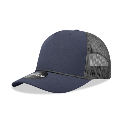 Decky-6040-5 Panel Mid Profile Structured Cotton/Poly Blend Trucker w/Rope