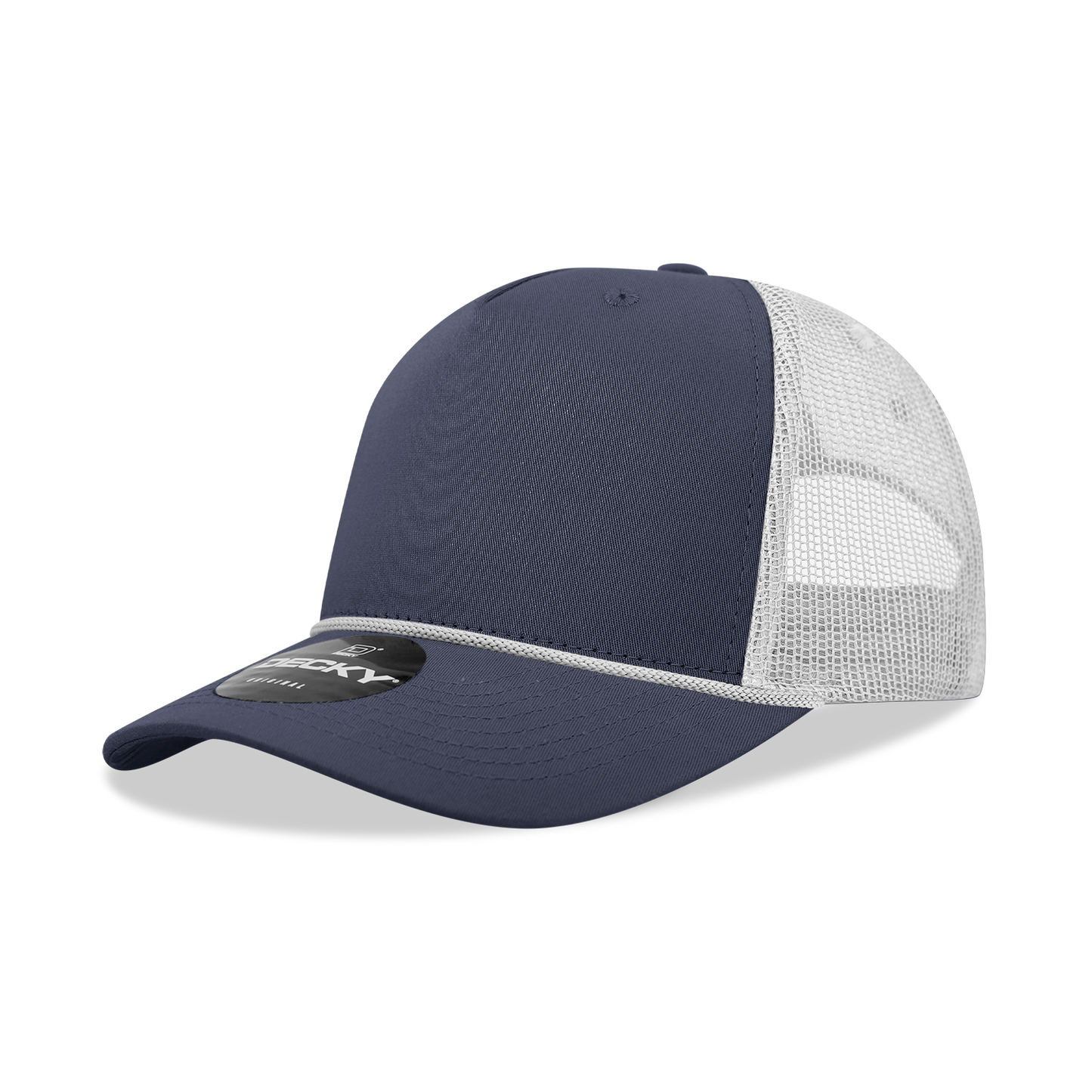 Decky-6040-5 Panel Mid Profile Structured Cotton/Poly Blend Trucker w/Rope