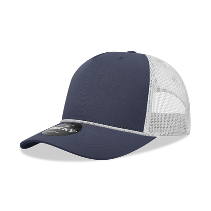 Decky-6040-5 Panel Mid Profile Structured Cotton/Poly Blend Trucker w/Rope