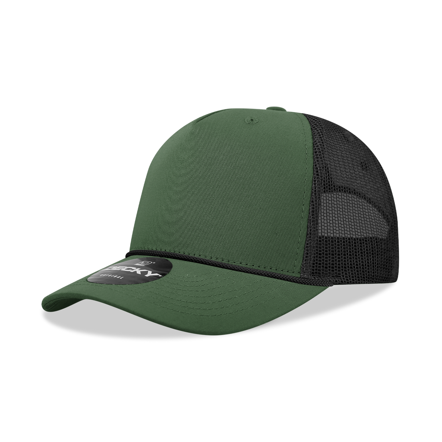 Decky-6040-5 Panel Mid Profile Structured Cotton/Poly Blend Trucker w/Rope