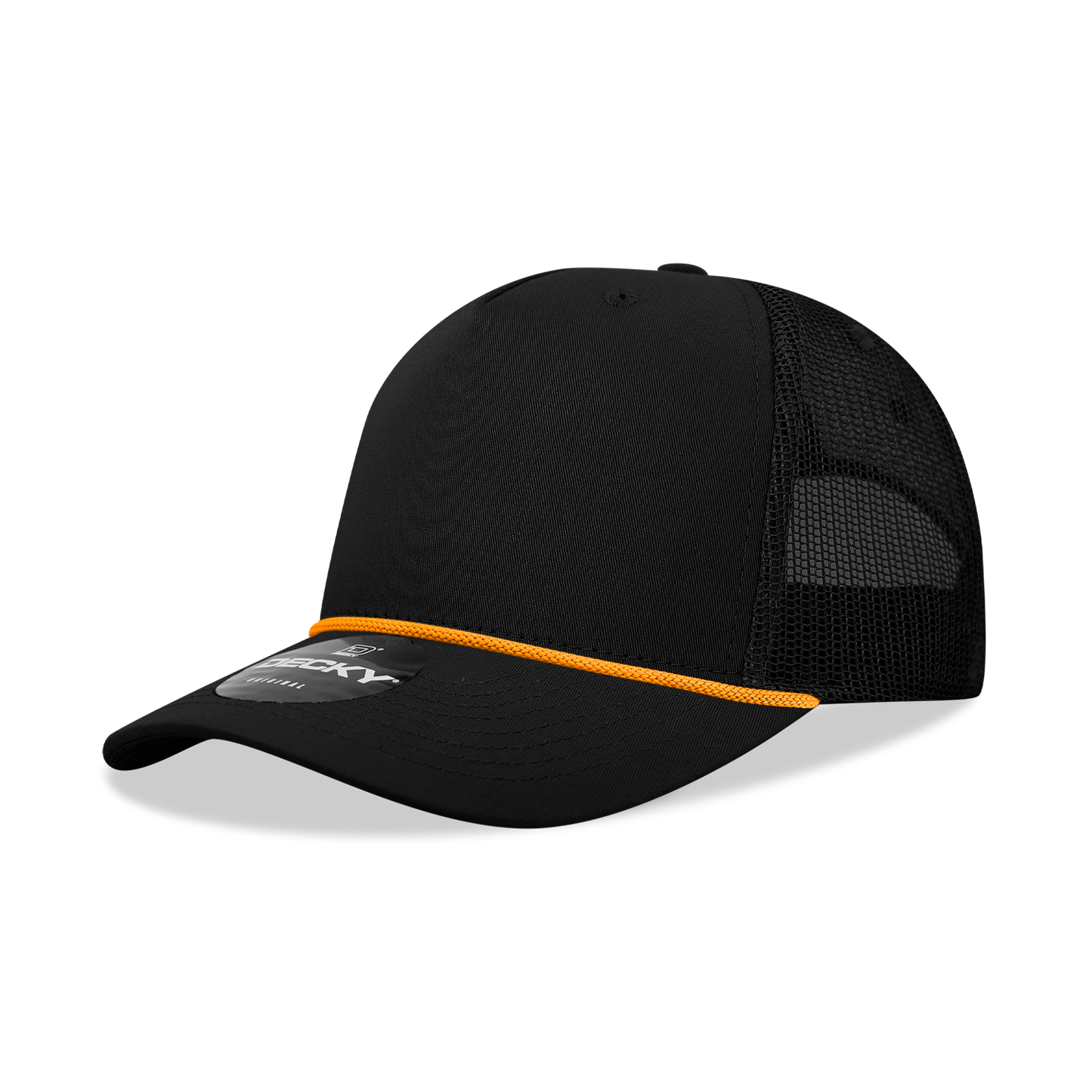 Decky-6040-5 Panel Mid Profile Structured Cotton/Poly Blend Trucker w/Rope