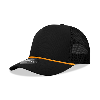 Decky-6040-5 Panel Mid Profile Structured Cotton/Poly Blend Trucker w/Rope