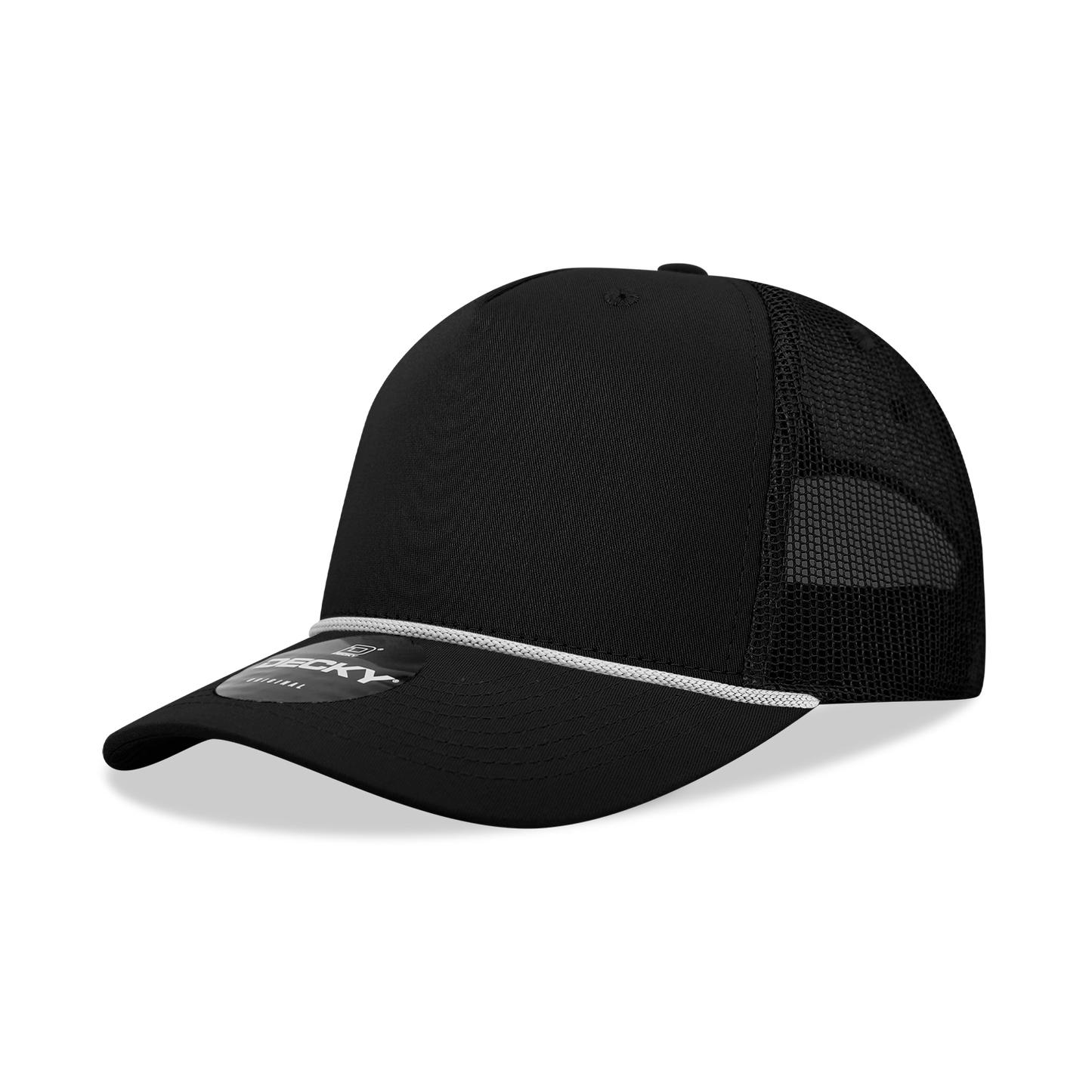 Decky-6040-5 Panel Mid Profile Structured Cotton/Poly Blend Trucker w/Rope