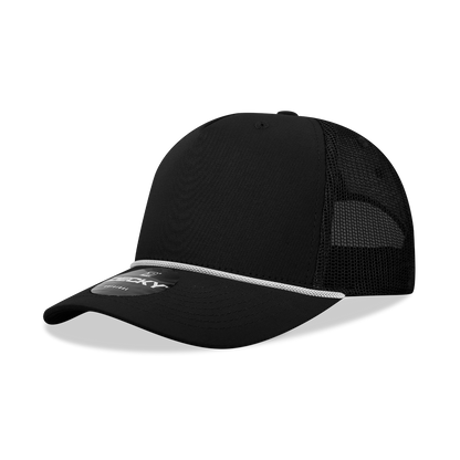 Decky-6040-5 Panel Mid Profile Structured Cotton/Poly Blend Trucker w/Rope