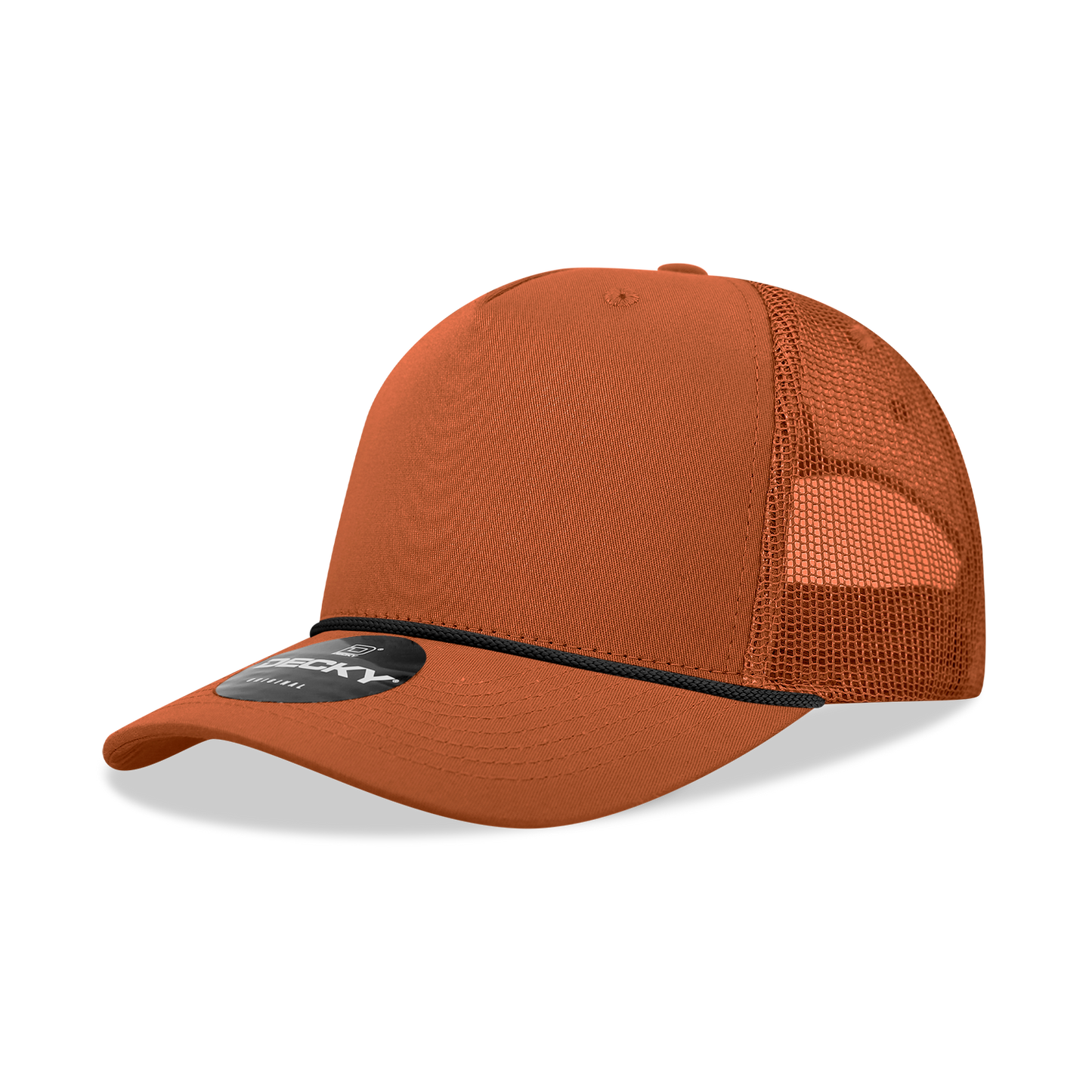 Decky-6040-5 Panel Mid Profile Structured Cotton/Poly Blend Trucker w/Rope