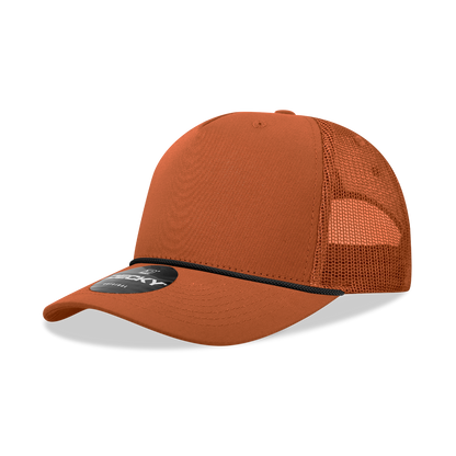 Decky-6040-5 Panel Mid Profile Structured Cotton/Poly Blend Trucker w/Rope