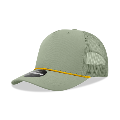 Decky-6040-5 Panel Mid Profile Structured Cotton/Poly Blend Trucker w/Rope