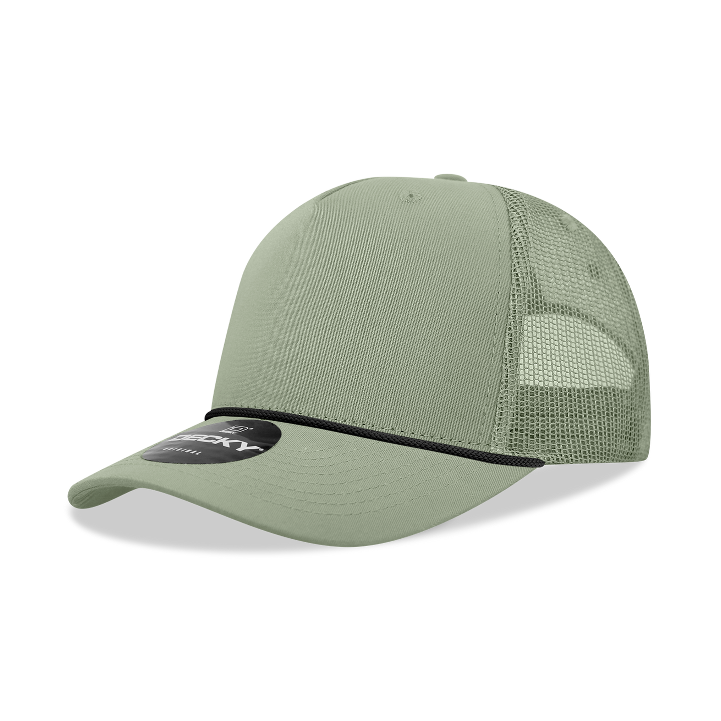 Decky-6040-5 Panel Mid Profile Structured Cotton/Poly Blend Trucker w/Rope