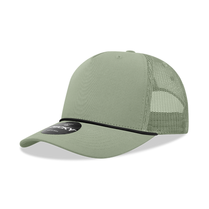Decky-6040-5 Panel Mid Profile Structured Cotton/Poly Blend Trucker w/Rope