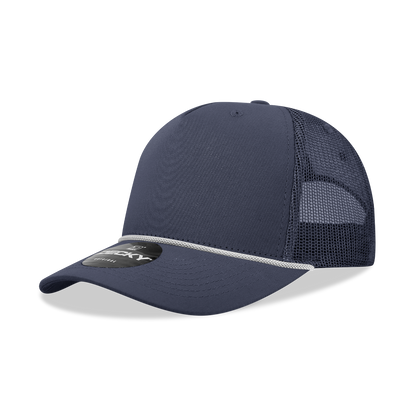 Decky-6040-5 Panel Mid Profile Structured Cotton/Poly Blend Trucker w/Rope