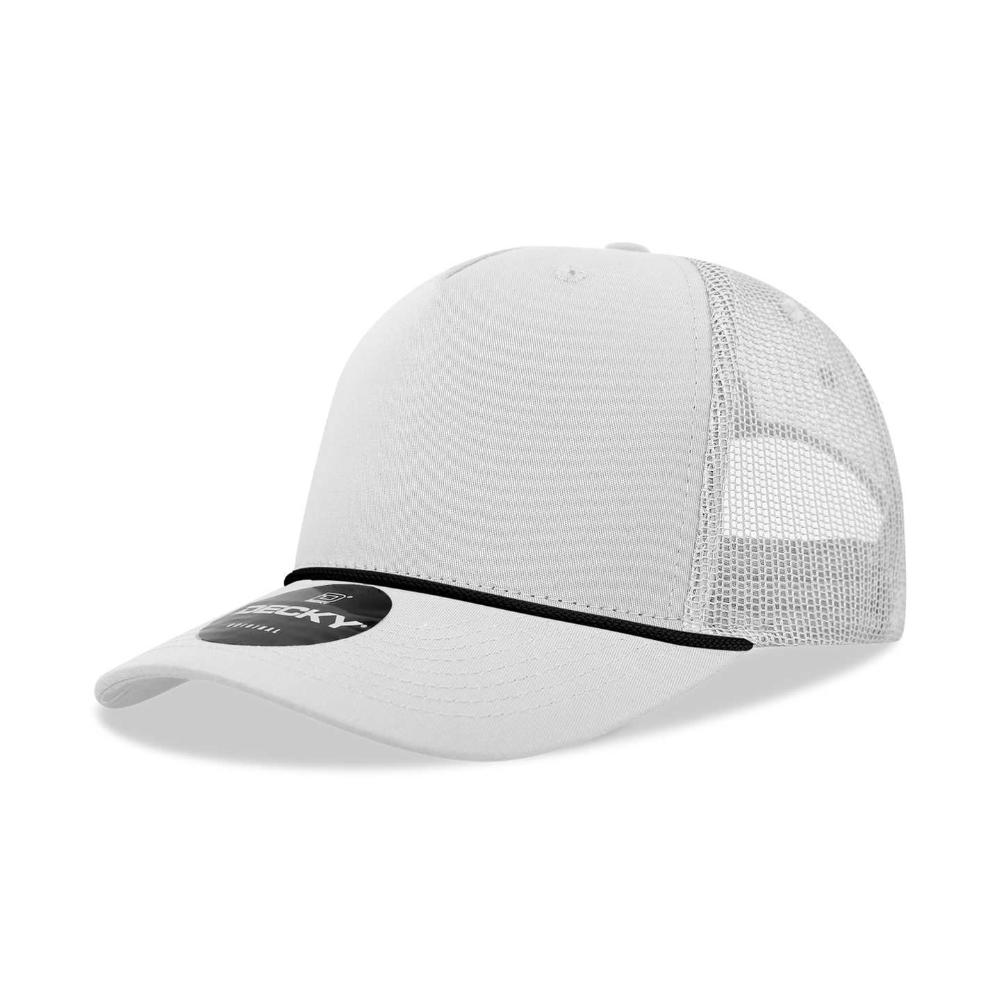 Decky-6040-5 Panel Mid Profile Structured Cotton/Poly Blend Trucker w/Rope