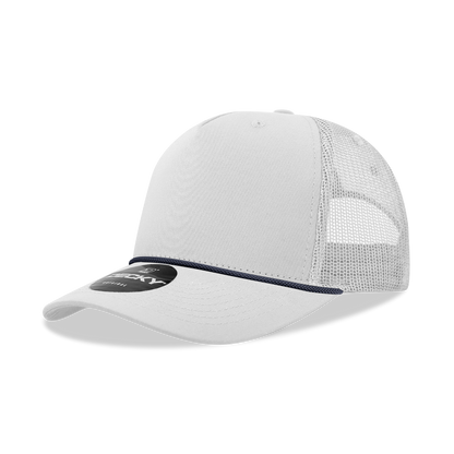Decky-6040-5 Panel Mid Profile Structured Cotton/Poly Blend Trucker w/Rope