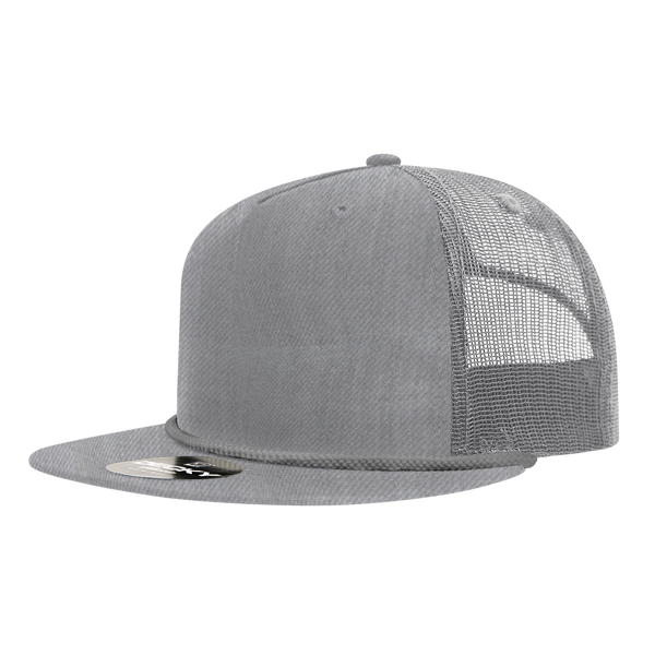 Decky-6041-5 Panel High Profile Relaxed Cotton Blend Trucker w/Rope - Heather Grey