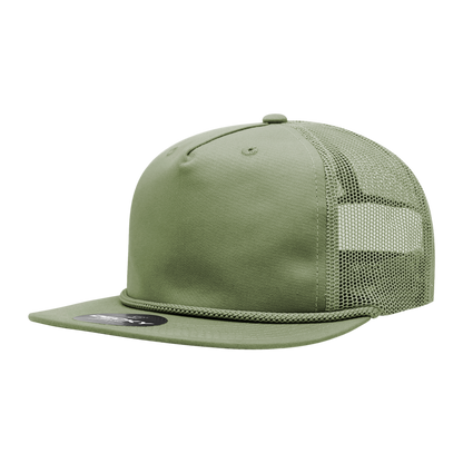 Decky-6041-5 Panel High Profile Relaxed Cotton Blend Trucker w/Rope
