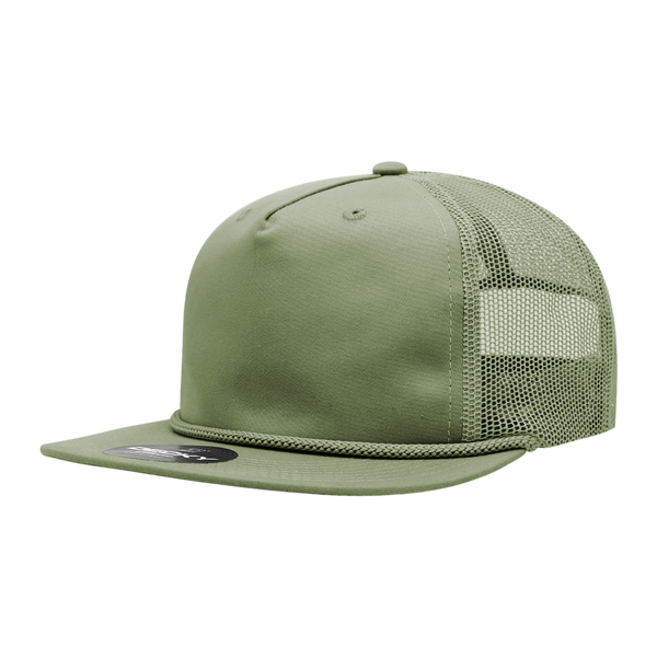 Decky-6041-5 Panel High Profile Relaxed Cotton Blend Trucker w/Rope - Loden