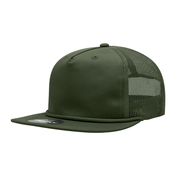 Decky-6041-5 Panel High Profile Relaxed Cotton Blend Trucker w/Rope - Olive