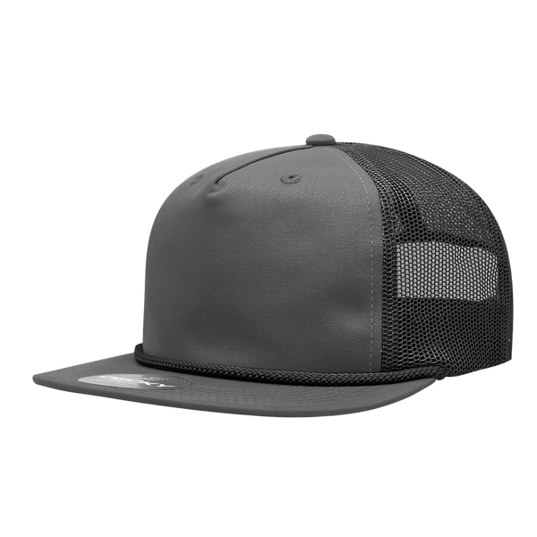 Decky-6041-5 Panel High Profile Relaxed Cotton Blend Trucker w/Rope - Charcoal/Black