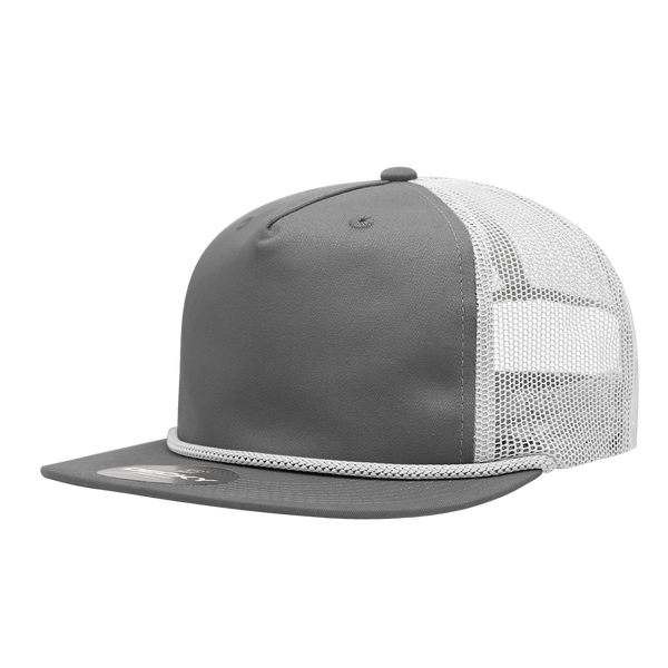 Decky-6041-5 Panel High Profile Relaxed Cotton Blend Trucker w/Rope - Grey/White