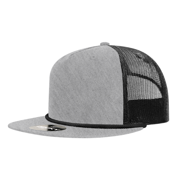 Decky-6041-5 Panel High Profile Relaxed Cotton Blend Trucker w/Rope - Heather grey/Black