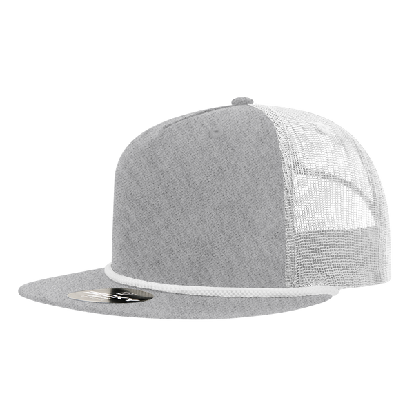 Decky-6041-5 Panel High Profile Relaxed Cotton Blend Trucker w/Rope - Heather grey/White