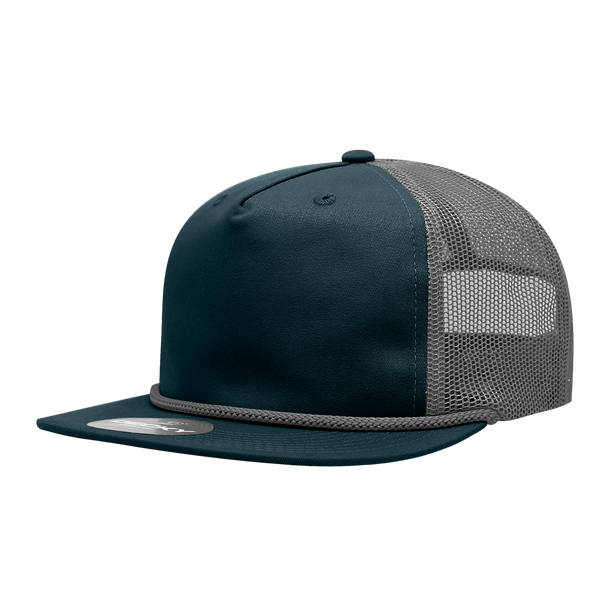 Decky-6041-5 Panel High Profile Relaxed Cotton Blend Trucker w/Rope - Navy/Charcoal