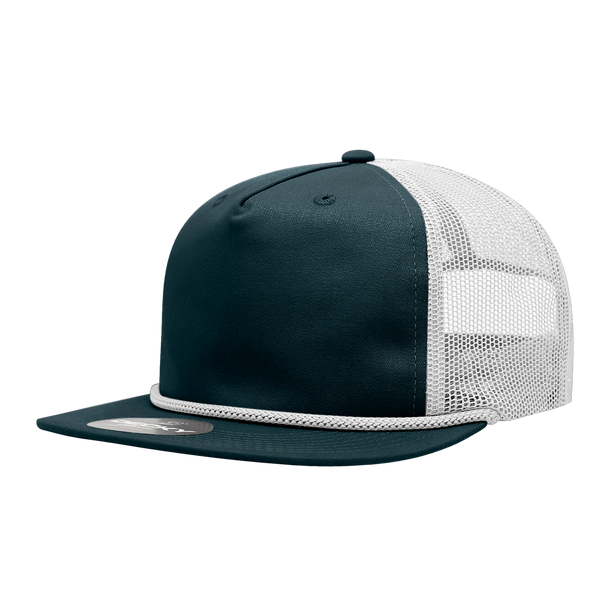Decky-6041-5 Panel High Profile Relaxed Cotton Blend Trucker w/Rope - Navy/White